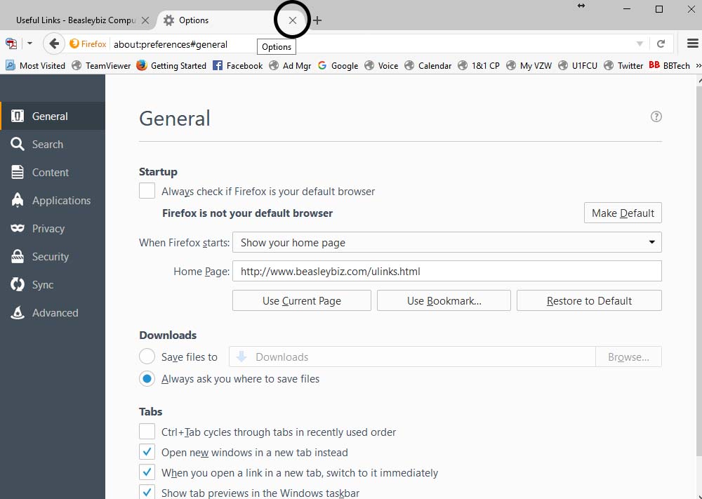 Close the settings tab by clicking on the x.